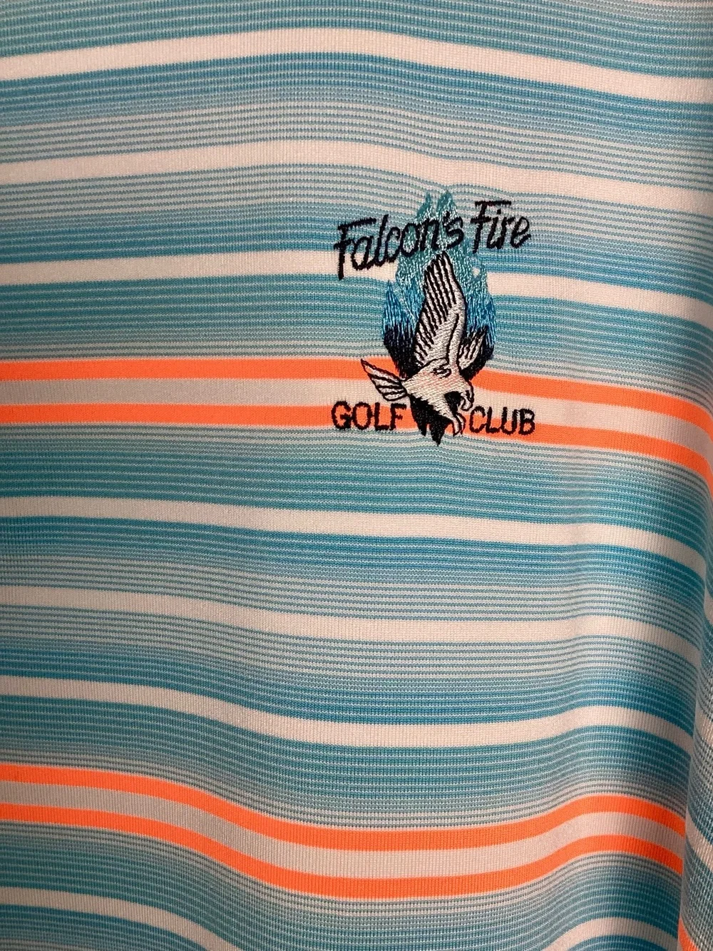 Falcon’s Fire Golf Club L Under Armour Heat Gear Blue Orange Stripe Polo Shirt